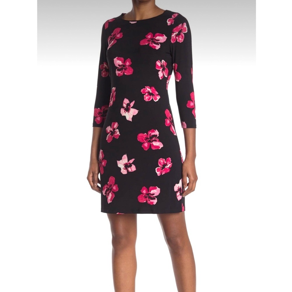 Tommy Hilfiger Black 3/4 Bell Sleeve Ruffle Floral Dress Size 6 - Picture 6 of 7